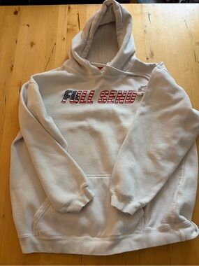 Full Send Cream Pullover Hoodie with American Flag Text